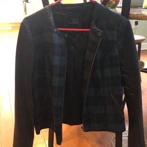 Blue and Green Plaid Leather Jacket